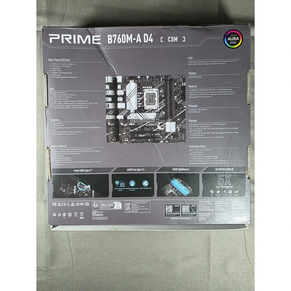 ASUS PRIME B760M-A D4 CSM Dual M.2‎ SATA ATX Motherboard